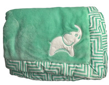 Fisher Price Baby Blanket Elephant Mint Green White Chevron Edge 30x40 Soft