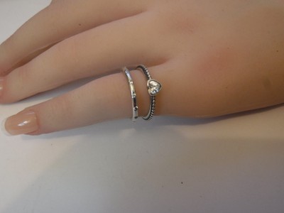 Estate Pandora ALE S925 Cubic Zircon Ring Set Size 4.5 With Heart Center Stone