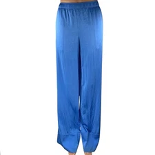 Ser.O.Ya Women's Blue Silk Satin Elastic Waist Wide Leg Lounge Trousers Pants L