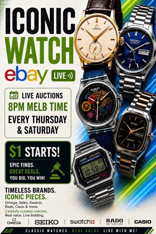 $1 Starts Watches: Seiko, Casio, G-shock, Swatch and few others.