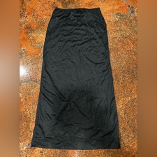 Vintage Movie Star Black Long Half Slip Skirt Sz S Lace Trim Nylon Back Slit USA