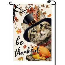Be Thankful Thanksgiving Cat Garden Flag 12X18 Inch Vertical Double Sided Fall H