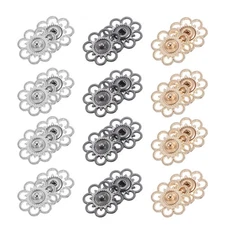 24 Sets Hollow Flower Snap Buttons, Press Buttons 25mm, Sliver/Gold/Iron Grey