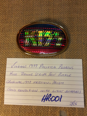 Vintage 1977 Kiss Belt Buckle by Pacifica Pegasus Racing Stripe Prisms Very Nice
