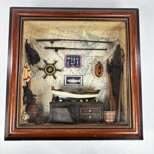 Nautical  Shadow Box Row Boat Fly Fishing Ship Wheel Wall Art 11.5x11.5 in