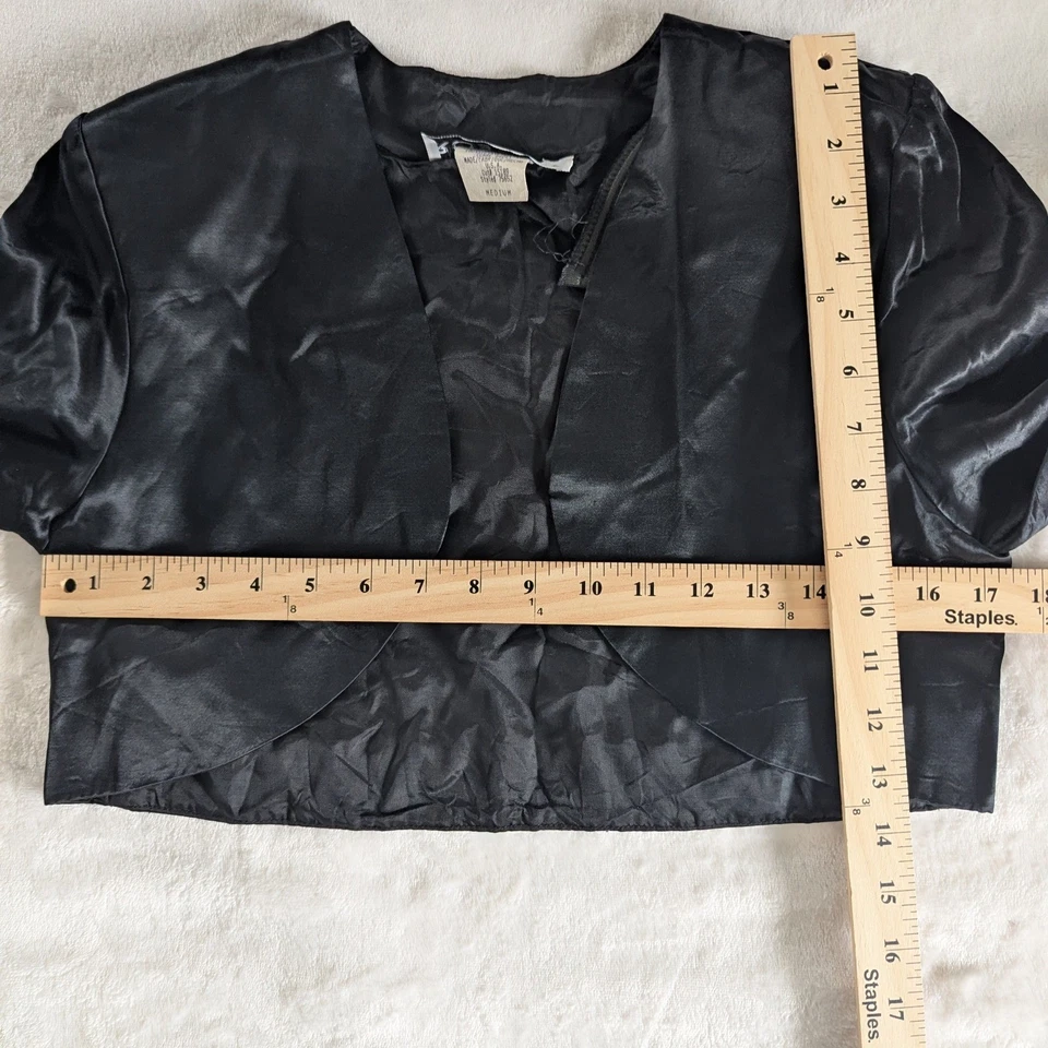 De Colección Roberta Negro Satinado Recortado Bolero Chaqueta Manga Larga Ropa de Noche Mujeres M Foto 4 de 4