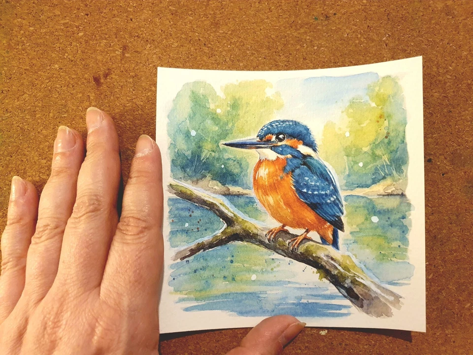 Aquarell Eisvogel, handgemaltes Bild 13x13cm mit Eisvogel, Unikat - Bild 2 von 4
