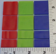 12- MIX SIZES AND COLORS ALL 3mm OPAQUE RED, GREEN, & BLUE BULLSEYE GLASS 90 COE