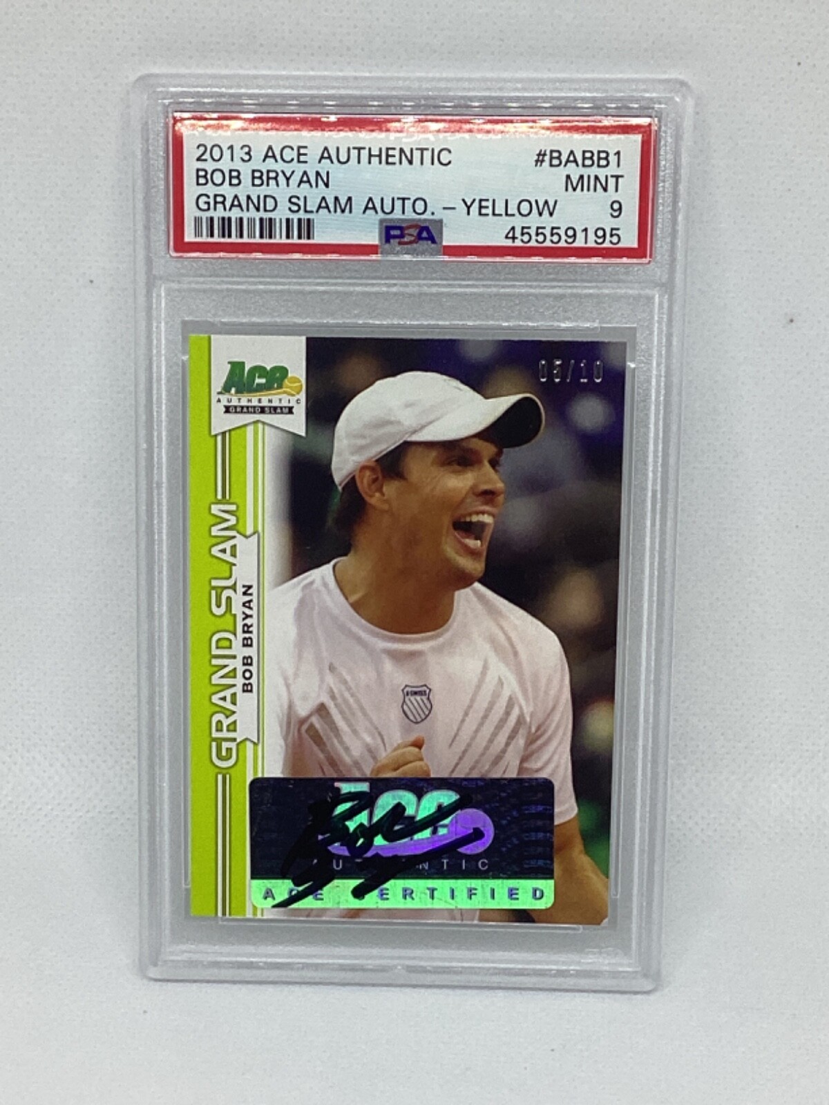 2013 Ace Authentic Grand Slam Yellow Autographs /10 #BABB1 Bob Bryan PSA 9