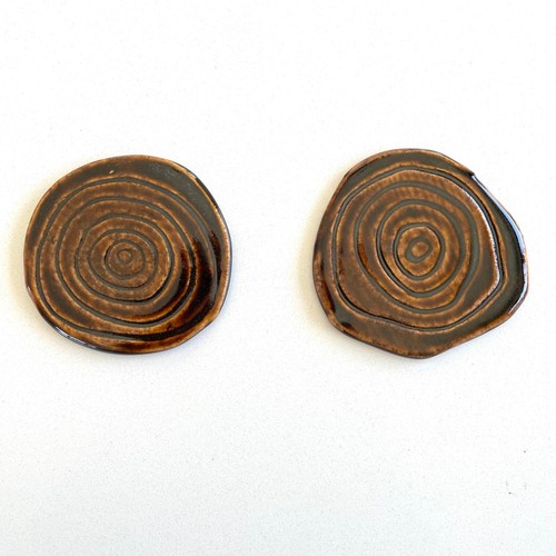 x6 Asymmetrical Coasters Concentric Circles Uzumaki Burtonesque Art Pottery - Picture 5 of 6