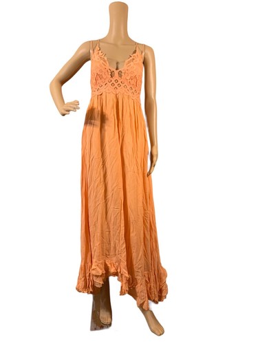 NEW! Free People Adella Pretty peach Crochet Lace maxi dress Small