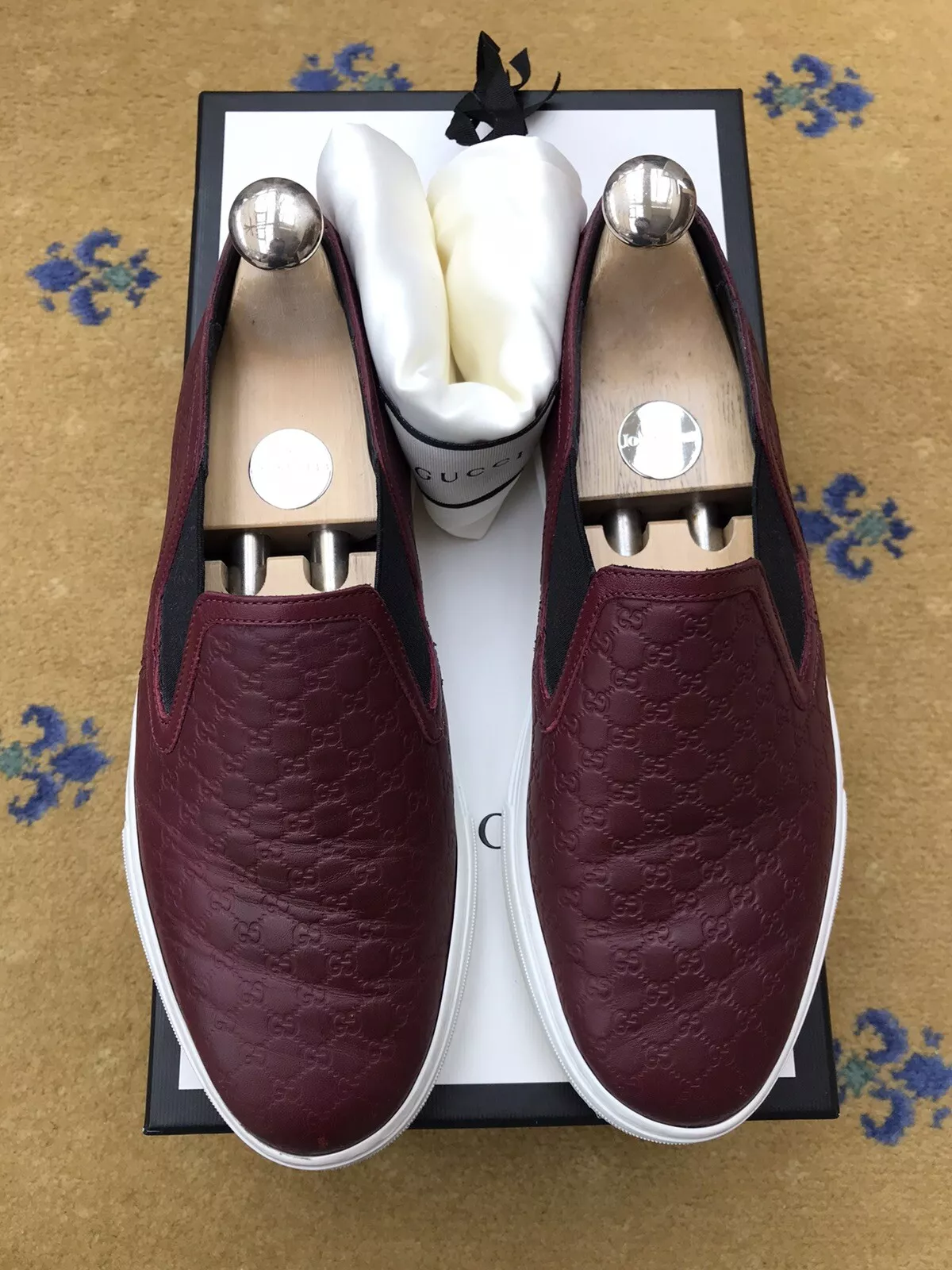 Gucci Baskets Chaussures Monogramme G Cuir Rouge Deck Homme US 7 UK 6,5 40,5