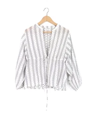 VELVET By Graham & Spencer Renata Embroidered Cotton Striped Top Cream S $133 H6