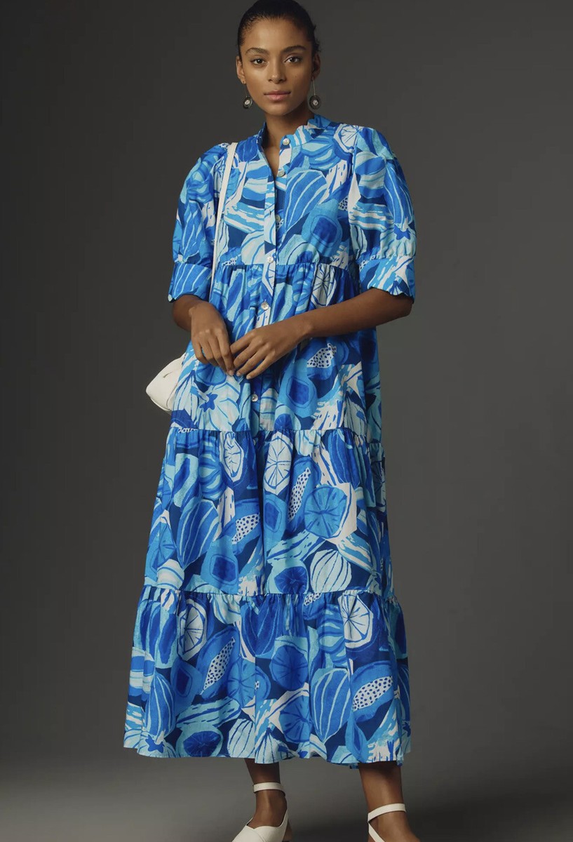 farm rio short sleeve midi dress Dark Blue Cut-Out Short Sleeve Maxi Dress
