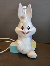 Vntg Baby Looney Tunes Bugs Bunny Ceramic Lamp 10" Tall Pastel Blocks Pics/Desc