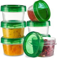 PLASTICPRO 6 Pack Twist Cap Food Storage Containers with Green Screw on Lid- 4 O