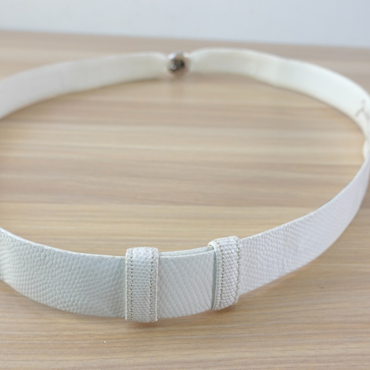VINTAGE Lizard Leather Belt White JUDITH LEIBER Swarovski  display picture 1