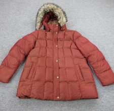 Lands End 80% Down Fill Puffer Jacket Womens Xl Orange Detachable Faux Fur Hood