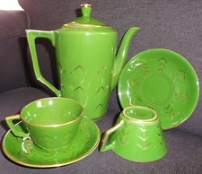 RICHARD GINORI - CAFFETTIERA 2 TAZZINE DA  CAFFE' 2 PIATTINI  - VERDE - VINTAGE