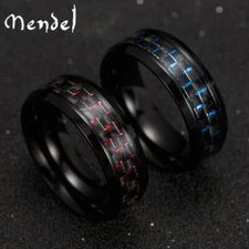 MENDEL Mens Tungsten Carbide Carbon Fiber Inlay Engagement Band Ring Size 6-15