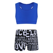 Kids Girls Sport Dance Outfits Gymnastic Exercise Crop Top with Shorts Sets