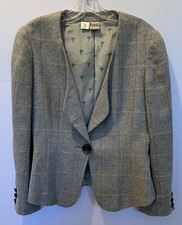 Krizia Women's Jacket 40 Small/medium Gray Paneled Button Long Sleeve Wool/silk