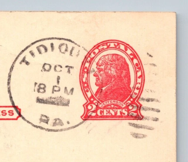 1917 UX29 US Postal Card Jefferson Red 2c TIDIOUTE PA 'Gasoline Drums' Order - Image 2 of 3