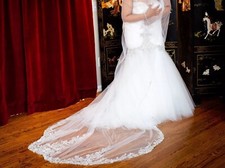 White Ivory Cathedral Length 120 inches Lace Veil Comb