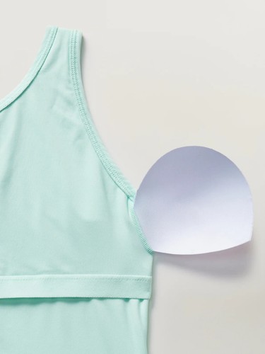 Athleta Girl One Shoulder Rib One Piece Swimsuit S/7 Oasis Blue - Picture 3 of 3