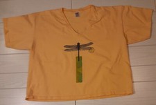 vintage Womans Dragonfly front&back Crop Top Half tshirt by Cali-Cru USA made XL