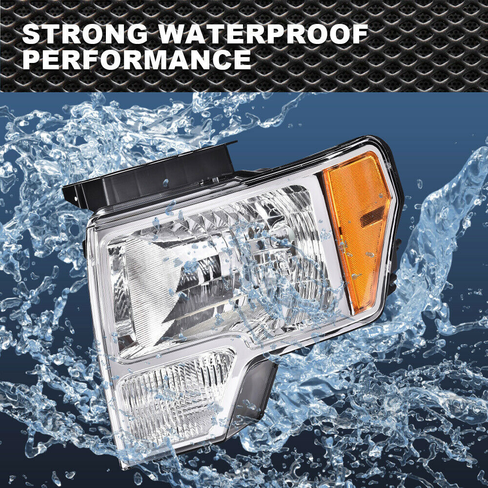 Automotive Headlight Assemblies OE Style Chrome Headlights For 2009-2014 Ford F150 &ndash; Amber Corner, Halogen, Pair F150 Headlights