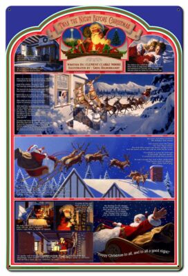 TWAS THE NIGHT BEFORE CHRISTMAS SANTA CLAUS 36'' HEAVY DUTY USA MADE METAL SIGN