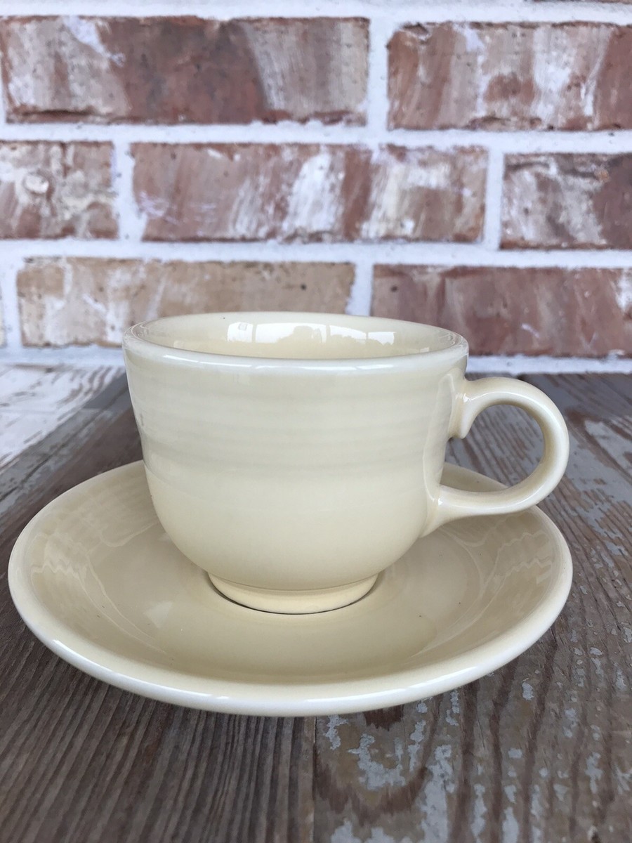 Fiesta Ivory Cup and Saucer Fiestaware Homer Laughlin Coffee Tea Mug Set