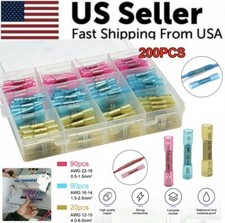 200 PCS Heat Shrink Butt Wire Splice Connectors Seal Crimp Terminals USA