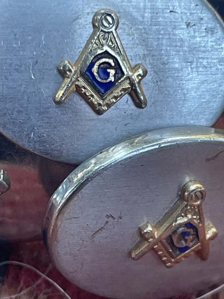 Винтажные масонские запонки из чистого серебра 10 карат - Изображение 2 из 4