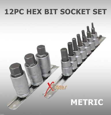 12pc 3/8" & 1/2" Drive METRIC Hex Bit Allen Wrench Socket Set on Snap ...