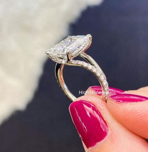 8 Ct Radiant Cut Moissanite Split Shank Engagement Ring For Her 14K White Gold