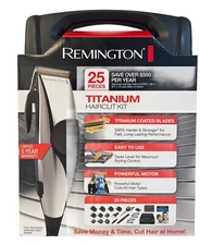 Remington 25pc Professional Titanium Haircut Kit Clippers Trimmer, Barber Beard