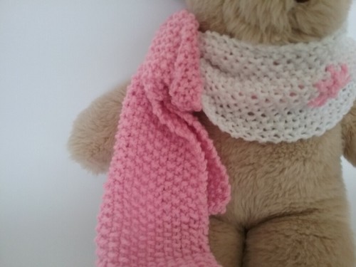 Teddy Bear Clothes, 'Aster' Pink & White Hand Knitted Scarf for bears,dolls,toys - Picture 4 of 9
