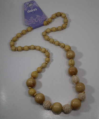 ZBOT 32" Natural wood bead graduated beads NECKLACE Claire's Jewelry