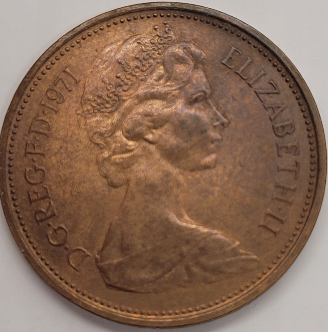 英国コイン 2 New Pence, 1971年 1971 2 NEW PENCE British Queen Elizabeth II DG REG FD