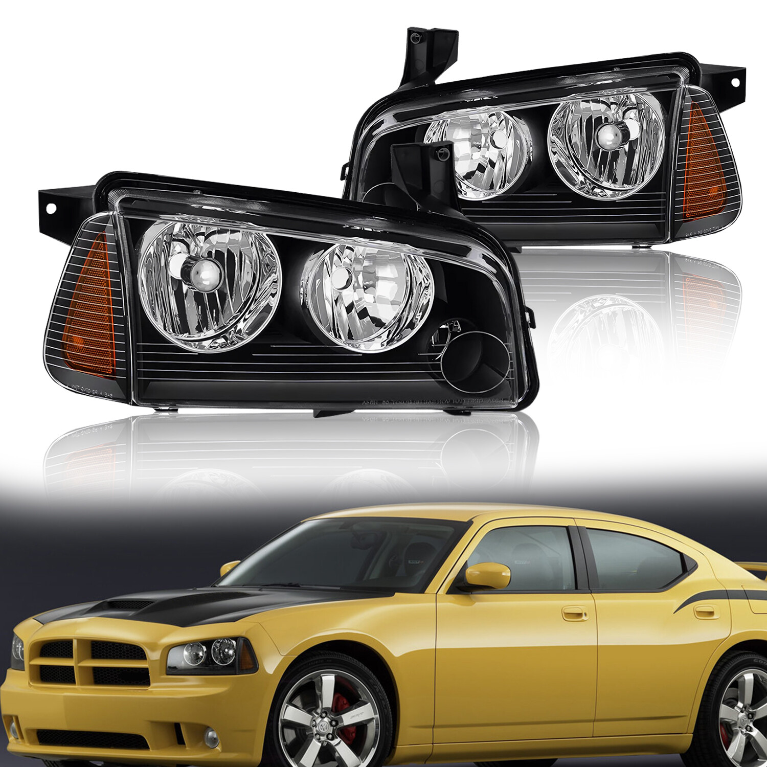Left & Right Pair Headlight Assembly Halogen For 2006-2010 Dodge Headlamp EOI