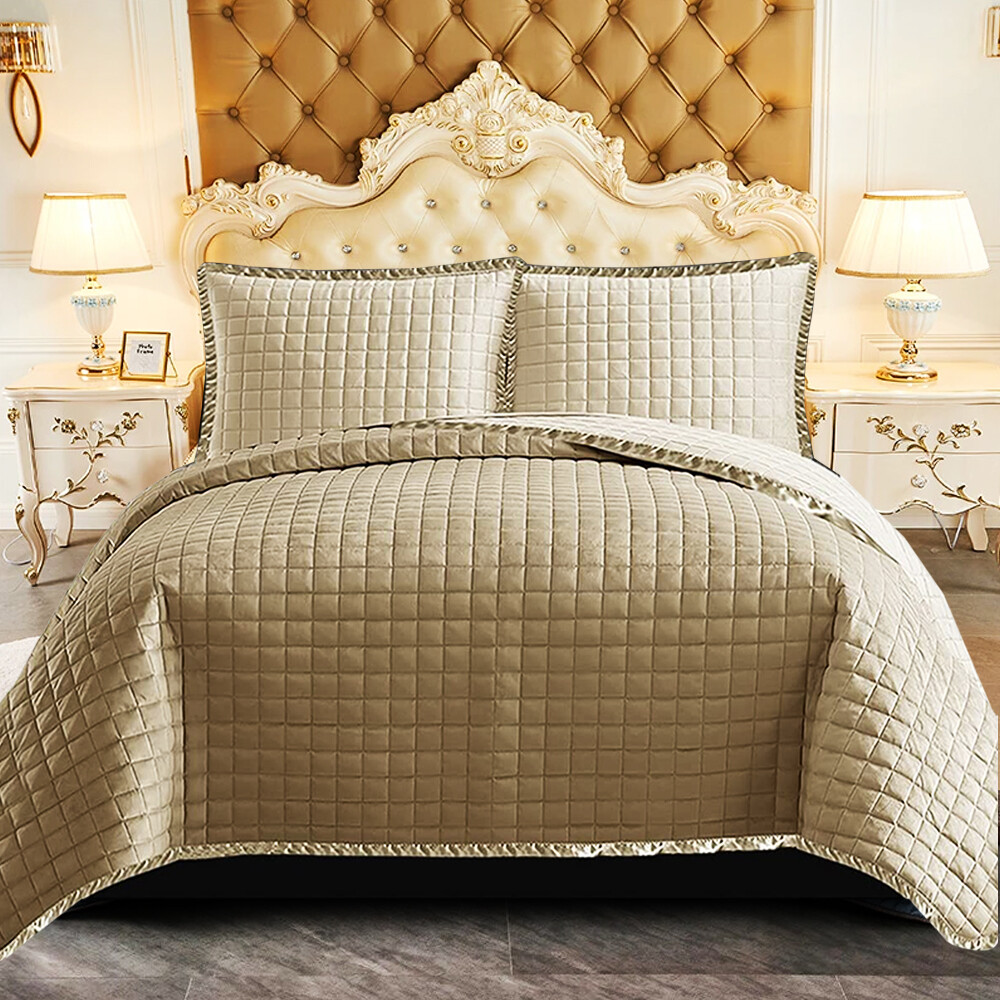 3 Piece Quilted Bedspread Throw Single Double King Size Embossed