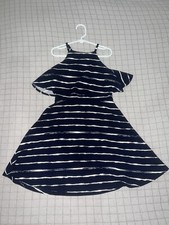 Aqua Girls Navy Striped Dress Size Small
