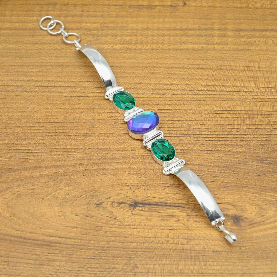 Topazio mistico con bracciale diopside cromato braccialetto naturale in argen... - Immagine 3 di 4