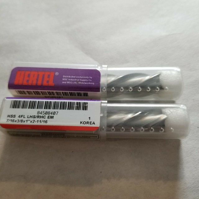 (Lot Of 2) 7/16 End Mill Right Hand Cut Left Hand Spiral HSS Hertel NOS