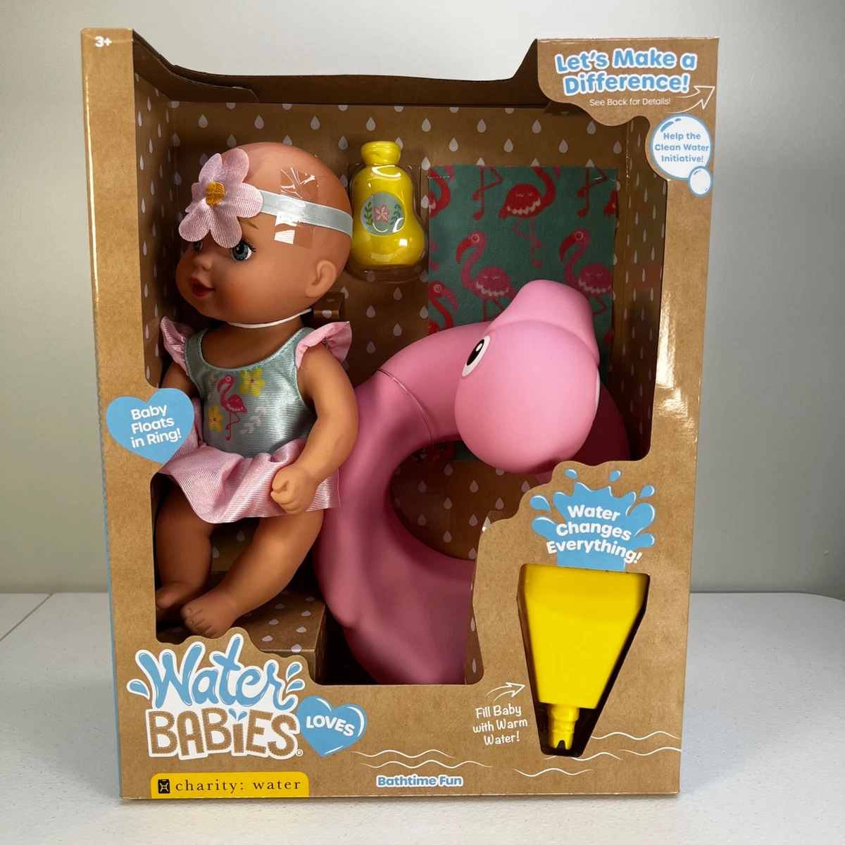 Waterbabies Loves Bathtime Fun Baby Doll W Blue Eyes And Flamingo Floaty NIB