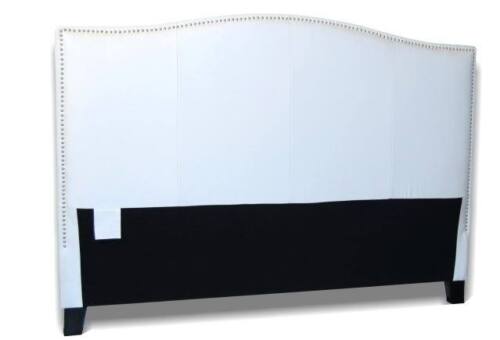 King Size White Genuine Leather headboard for Bed w/ Silver or Pewter Nail Heads
