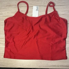 Ofenti Women’s Red Shiny Basic Crop Tank Top - Size XL Y2K Style
