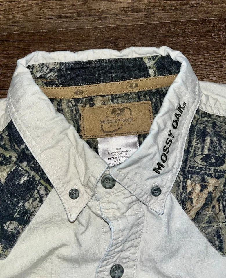 Mossy Oak Break Up Camo Long Sleeve Collared Button Down Western Shirt Large - Image 2 of 4